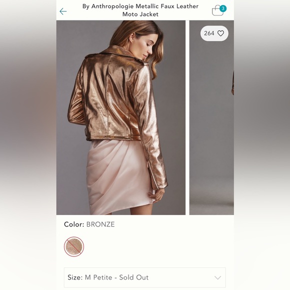 NWT ANTHROPOLOGIE ROSE GOLD METALLIC FAUX LEATHER SCUBA MOTO JACKET. SIZE MP. - Picture 17 of 17